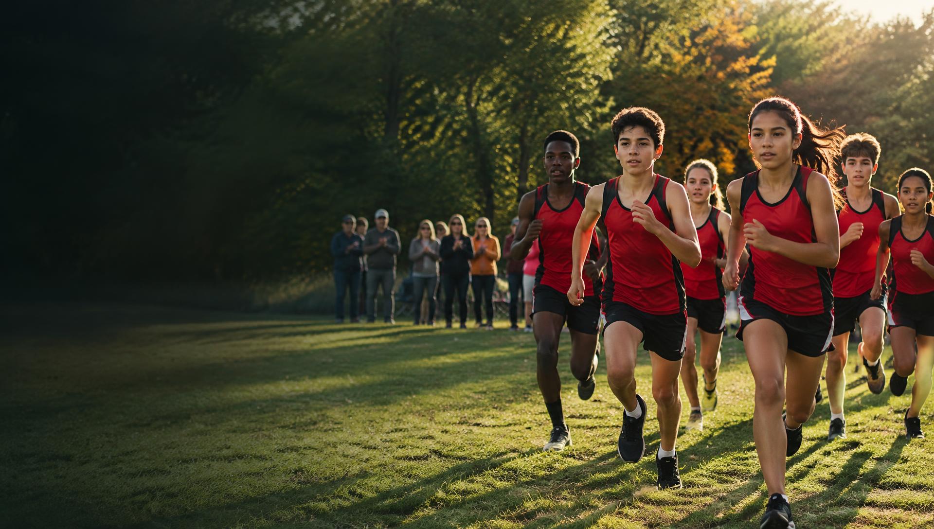 Young athletes running together on a field